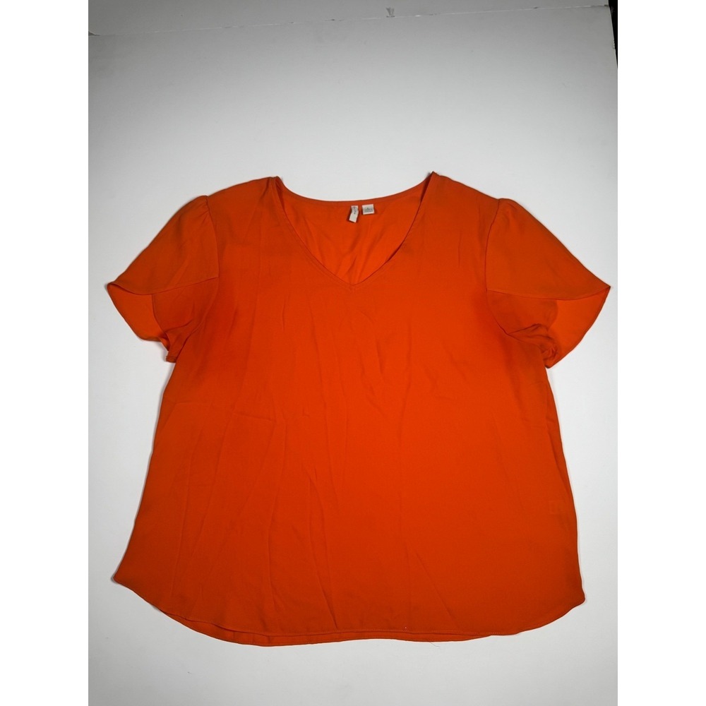 Cato Fashions Blouse Top Womens Large Orange V Neck Tulip Sleeve Casual Wear‎